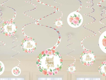 Baby Shower - Floral Baby Girl Swirl Decorations 12pcs Online now