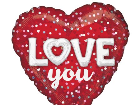 Love You Hearts & Dots Holographic Foil Balloon Online