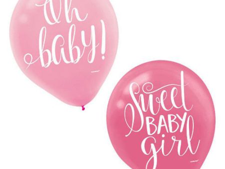 Baby Shower - Floral Baby Girl Latex Balloons 12in, 15pcs For Sale