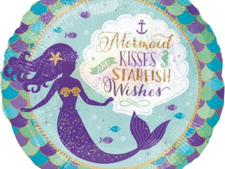 Mermaid Wishes & Kisses Holographic Foil Balloon 45cm Online now