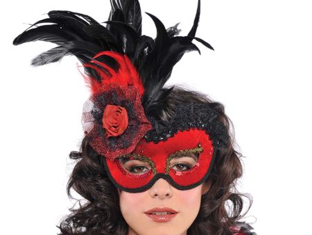 Adult Red Lolita Feather Mask Cheap