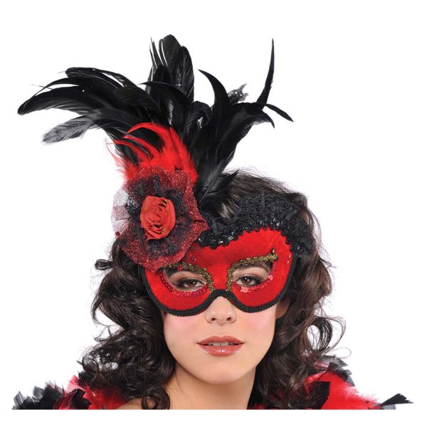 Adult Red Lolita Feather Mask Cheap