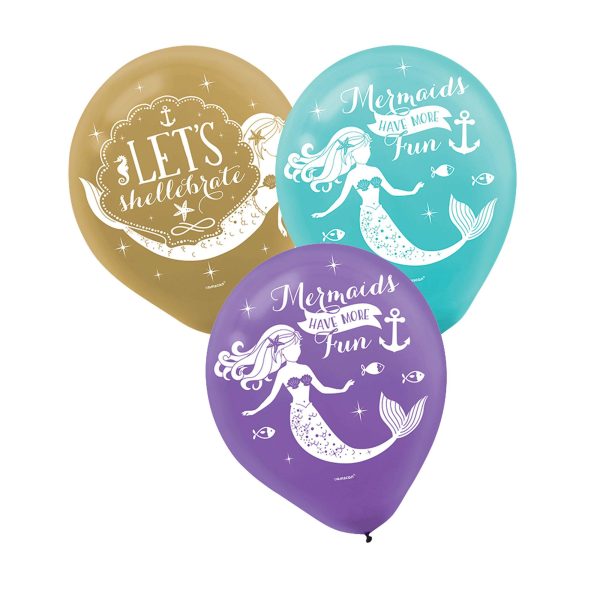 Mermaid Wishes Latex Balloons 12in, 6pcs Supply