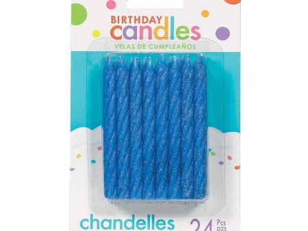 Blue Large Spiral Glitter Candles 24pcs For Cheap