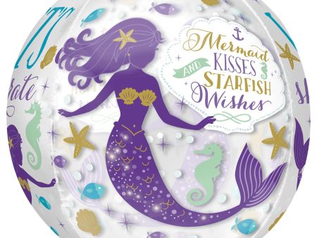 Mermaid Wishes Clear Orbz Foil Balloon 38x40cm For Sale