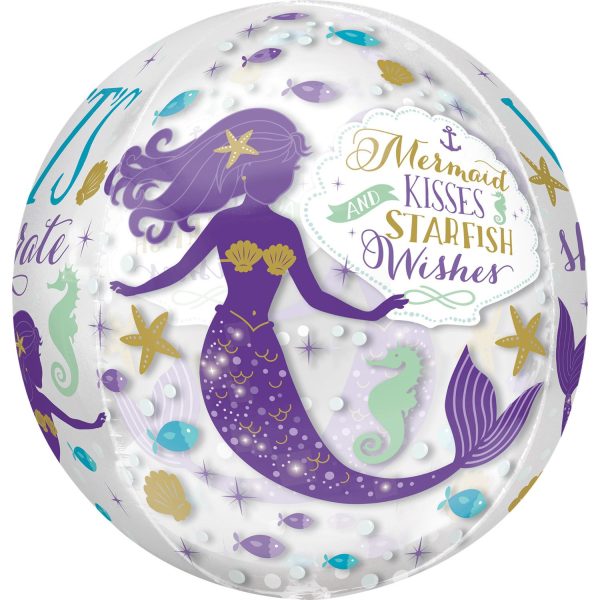 Mermaid Wishes Clear Orbz Foil Balloon 38x40cm For Sale