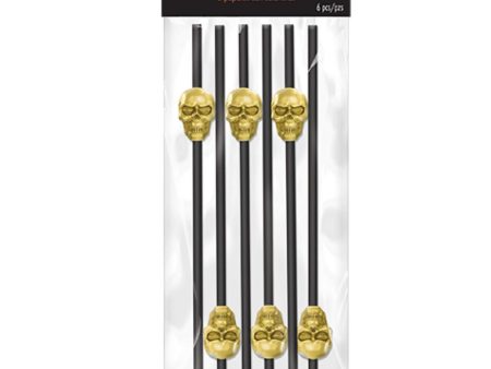 Skull Reusable Plastic Straws 11in, 6pcs on Sale